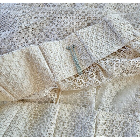 Vintage 70s net woven curtain, cream/off-white mesh, pleated panel, price for 1 - Picture 7 of 9